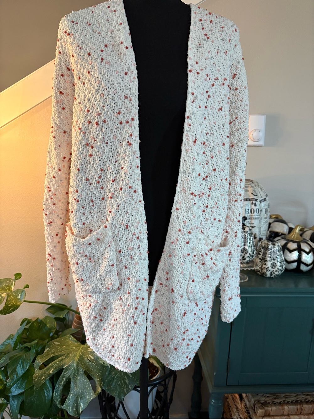 Maurices Cream Cardigan with Rust Speckle Detail